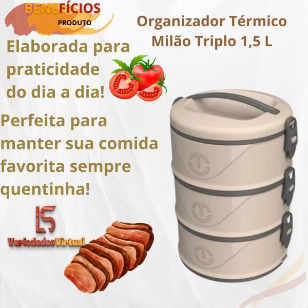 Imagem de Organizador Marmita Térmico Milão 1,5 Litros C/03 Divisões