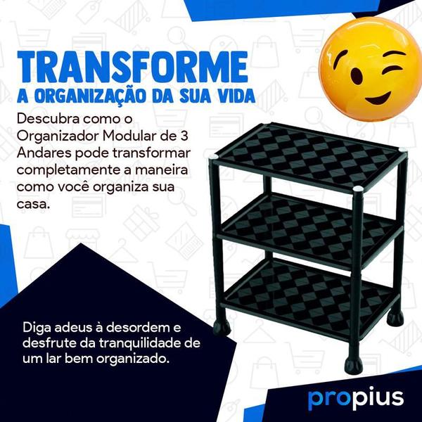 Imagem de Organizador Modular Prateleira Gaveteira Gavetas Organizadora 3 Andares Plástico Cozinha Banheiro Vertical Resistente