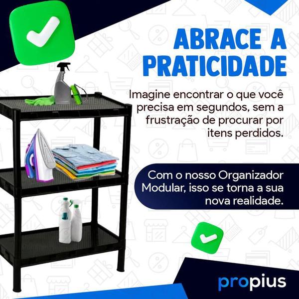 Imagem de Organizador Modular Prateleira Modulável Organizadora Empilhável Multiuso Talheres 3 Andares Plástico Sala Resistente