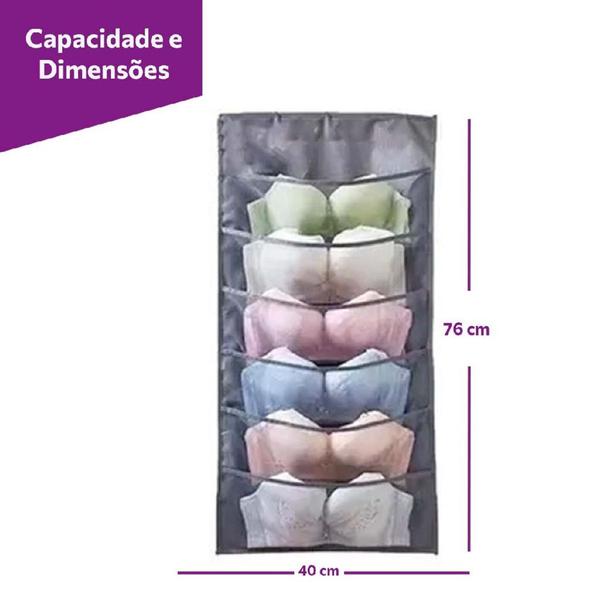 Imagem de Organizador Multifuncional de Guarda Roupa Com Gancho P/ Sutiã Calcinha Cueca Meias Cor Cinza