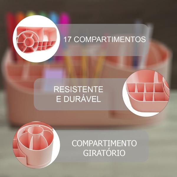 Imagem de Organizador Multiuso com 17 compartimentos Rosa para mesa