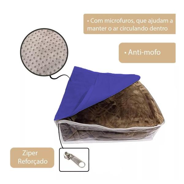 Imagem de Organizador Multiuso com Zíper Grande Porta Edredom Azul Cobertor Toalha Lençol Roupa para Closet e Armário