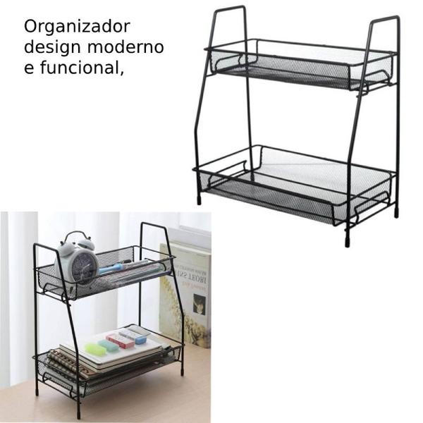 Imagem de Organizador Multiuso de Banheiro, Cozinha e Escritório Prateleira Multiuso 2 Andares Estrutura de Metal Preto Ideal para Armazenamento e Organização