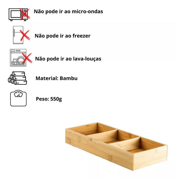 Imagem de Organizador Multiuso De Gavetas 3 Nichos Bambu Cozinha Ou