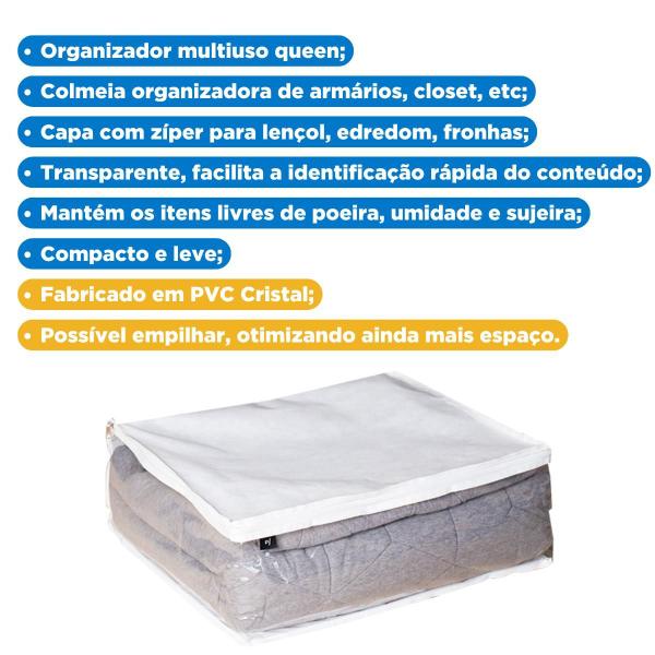 Imagem de Organizador Multiuso Queen Protege Lençol Edredom Enxoval Capa Colmeia Transparente