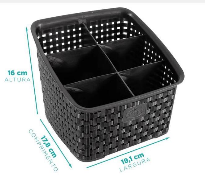 Imagem de Organizador Multiuso Rattan 6 Divisórias Preto