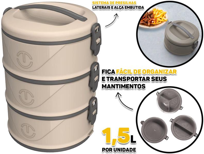 Imagem de Organizador Para Alimentos Milão Marmita Térmica Plástica Tripla Com Divisória 1,5 Litros Unitermi