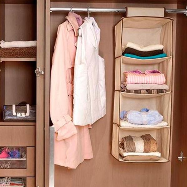 Imagem de Organizador para armario vertical portatil multiuso 4 prateleiras para casa guarda roupa dobravel