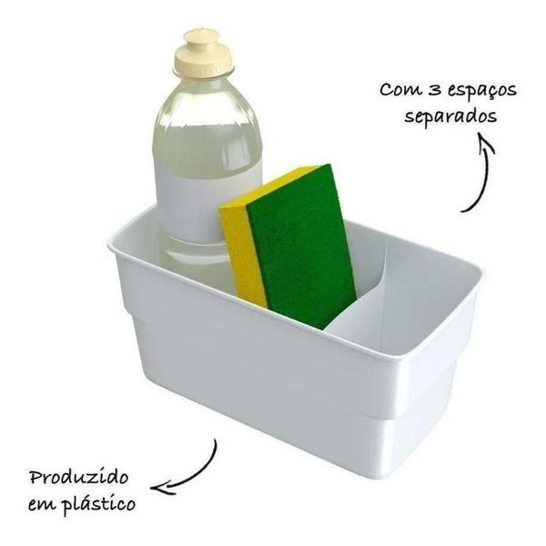 Imagem de Organizador Para Pia Branco de Plástico com Porta Detergente e Esponja Stolf