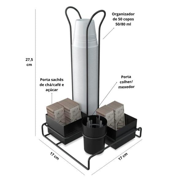 Imagem de Organizador Para Sachês Café Chá e Suporte Porta Copos De Plástico