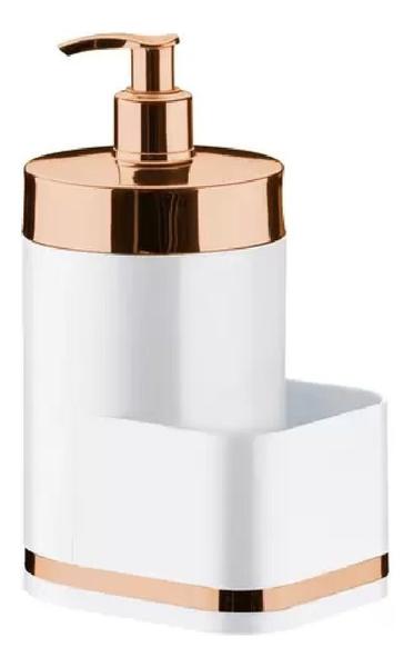 Imagem de Organizador Pia 500ml Porta Detergente Bucha Sabão Esponja Branco E Rose Gold