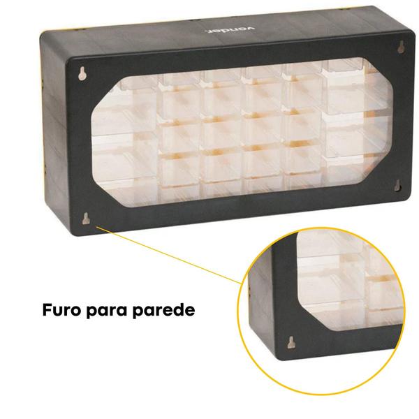 Imagem de Organizador plástico Vonder com 3 Gavetas, Divisórias, 50x16x25 cm, Preto e Amarelo OPV 0300 - 6108300000