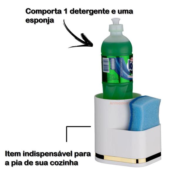 Imagem de Organizador Porta Detergente Esponja Cozinha Branco Dourado