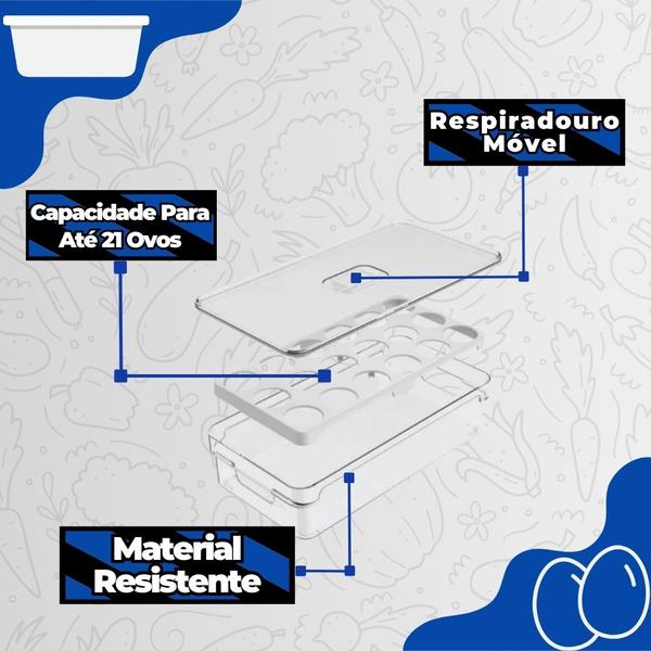 Imagem de Organizador Porta Ovos 21 Un Com Tampa Geladeira Cozinha