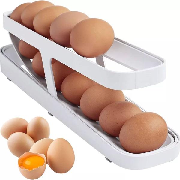 Organizador Porta Ovos Bandeja Dispenser Rolante Armazena ate 14 ovos - MRS Imagem de Organizador Porta Ovos Bandeja Dispenser Rolante Armazena ate 14 ovos