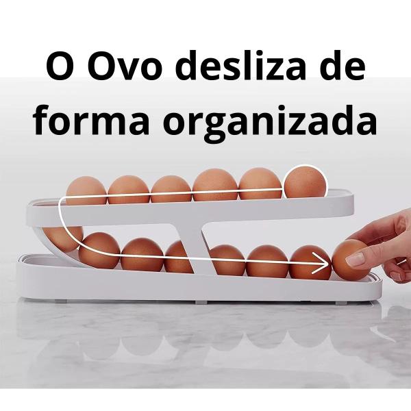 Organizador Porta Ovos Bandeja Dispenser Rolante Armazena ate 14 ovos - MRS Imagem de Organizador Porta Ovos Bandeja Dispenser Rolante Armazena ate 14 ovos