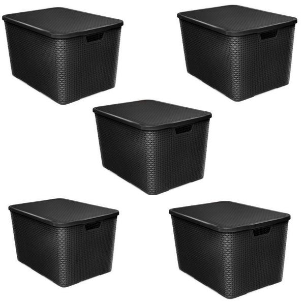 Imagem de Organizador Rattan 20 L Preto Atacado 5 Unidades Arqplast