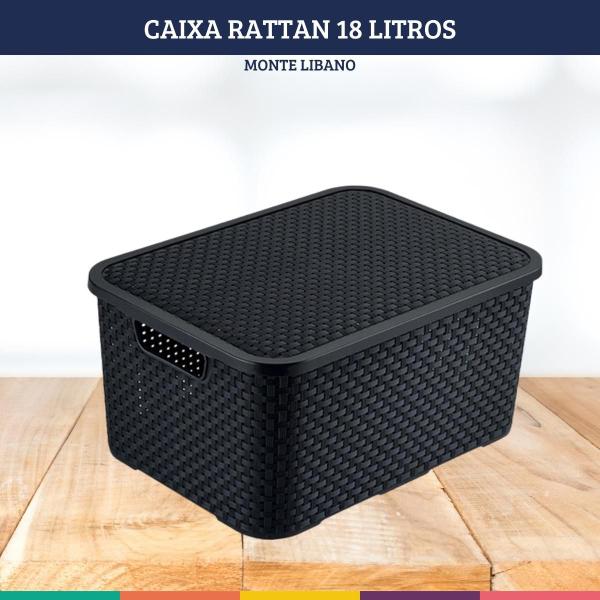 Imagem de Organizador Rattan Preta 18Lts Caixa com Tampa Monte Libano