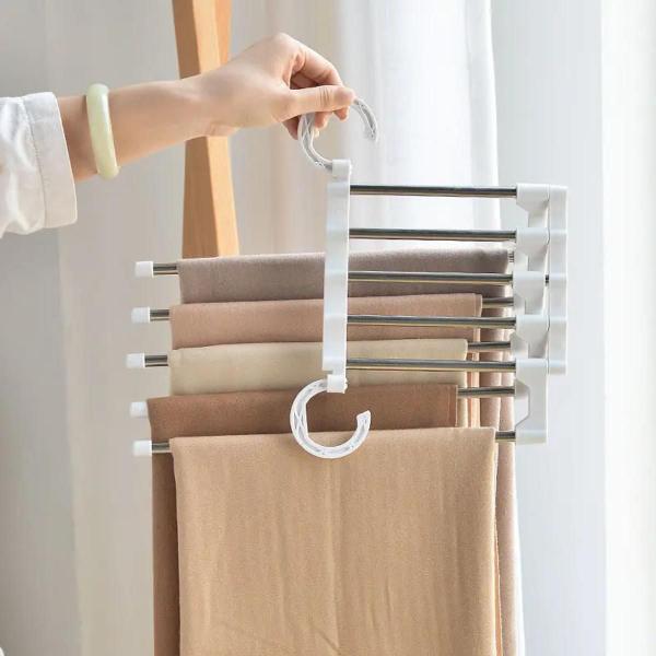 Organizador Retrátil Inox com 5 Divisórias para Calças - Kit c/ 4 - Monac Imagem de Organizador Retrátil Inox com 5 Divisórias para Calças - Kit c/ 4