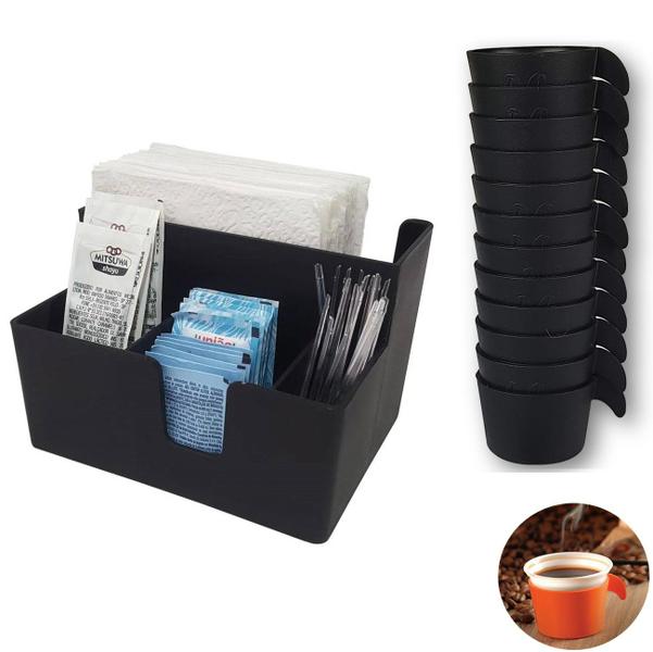 Imagem de Organizador Sachês De Mesa Guardanapos Açúcar Mexedor E 12 Porta Copos Descartável 50/80ml Preto