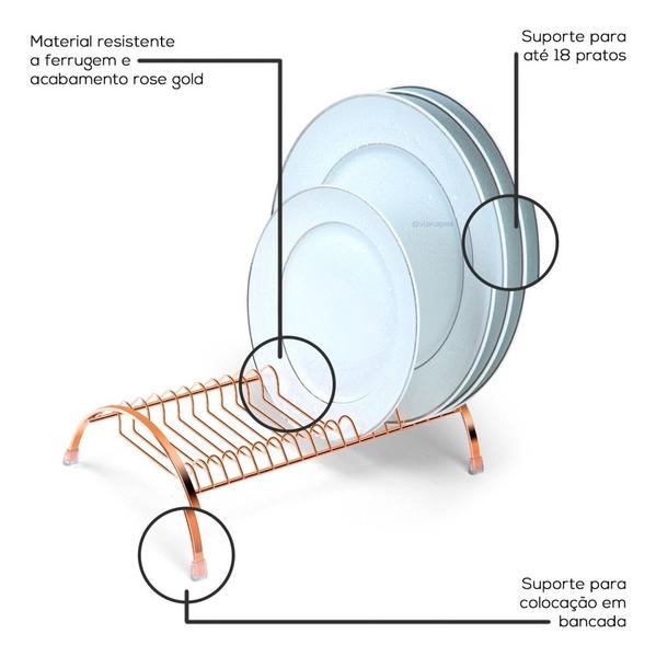 Imagem de Organizador Seca Pratos Para Armario E Pia Rose Gold 18 Pratos - ARTHI