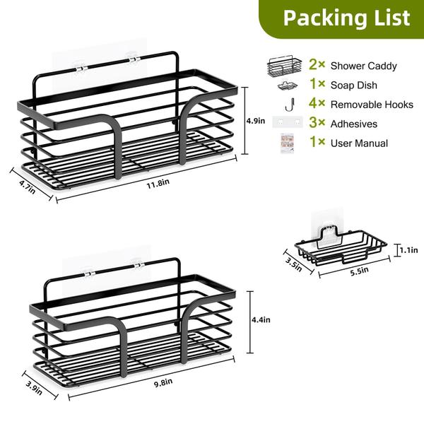 Imagem de Organizador Shower Caddy, adesivo Yougai com saboneteira, 3 prateleiras