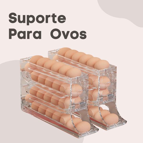 Imagem de Organizador Suporte De Ovos Para Geladeira Desce Automático Vertical Otimiza Espaço Para Até 30 Ovos