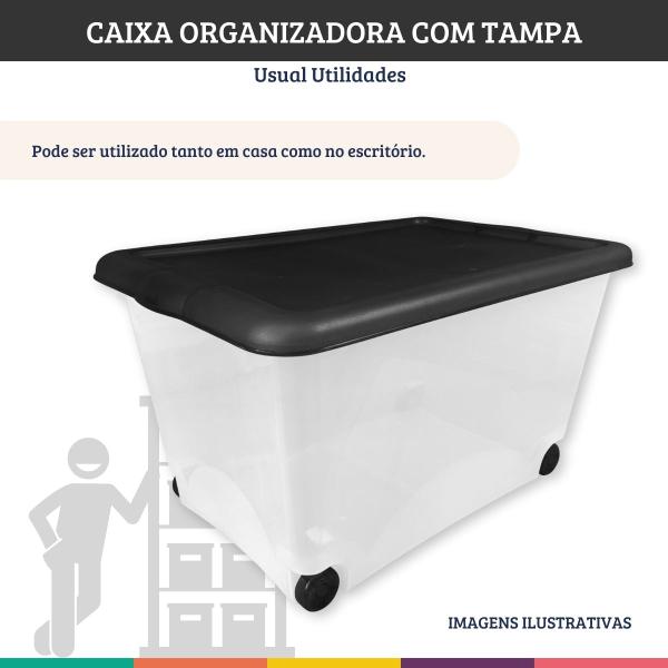 Imagem de Organizador Translucido Caixa Tampa Preta 50 Litros Usual