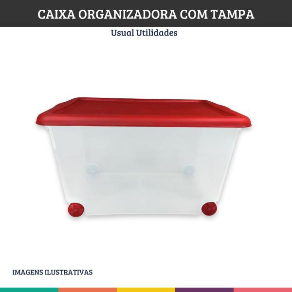 Imagem de Organizador Translucido Tampa Vermelho 50 Litros Usual