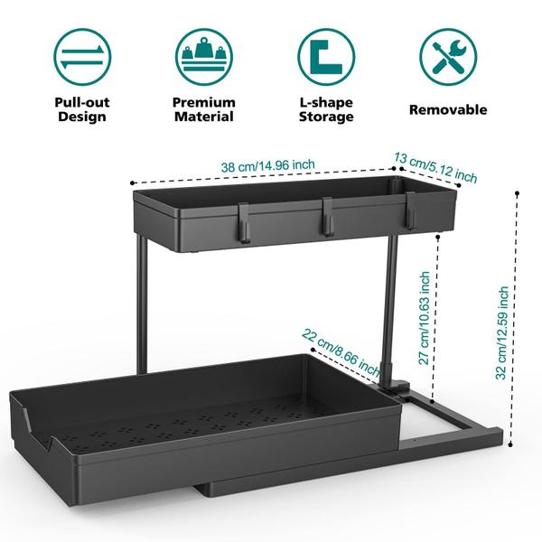 Imagem de Organizadores Under Sink Nature's Source Sliding em forma de L, pacote com 2