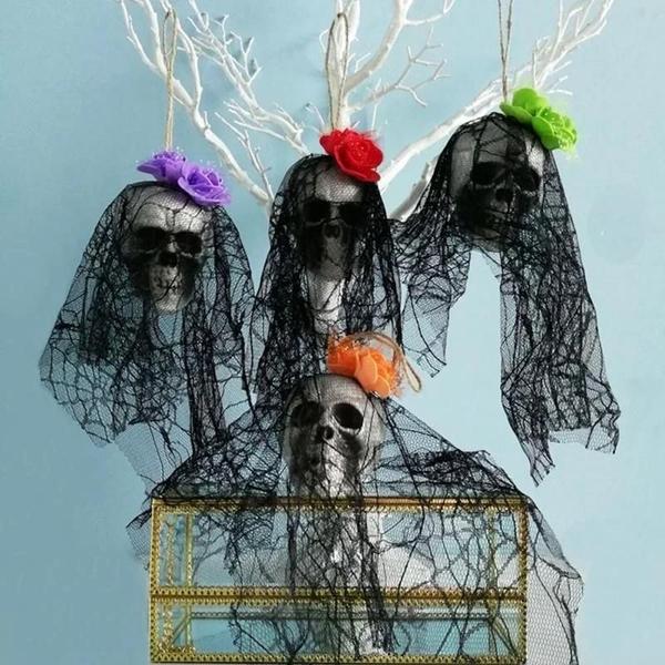 Imagem de Ornamentos de Caveira de Halloween - Cabeça de Noiva de Espuma com Ossos para Decoração de Casa