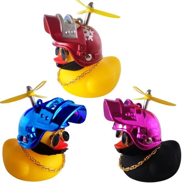 Imagem de Ornamentos de Pato Amarelo com Capacete para Bicicleta - Decoração para Moto