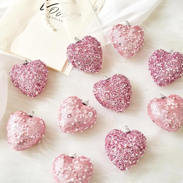 Imagem de Ornamentos QIRACHIC Pink Valentine's Day Heart 10 unidades