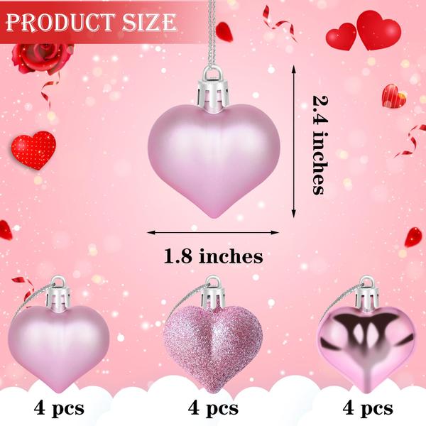 Imagem de Ornamentos Yuronam Heart, 12 peças, 4,5 cm, plástico rosa, Dia dos Namorados