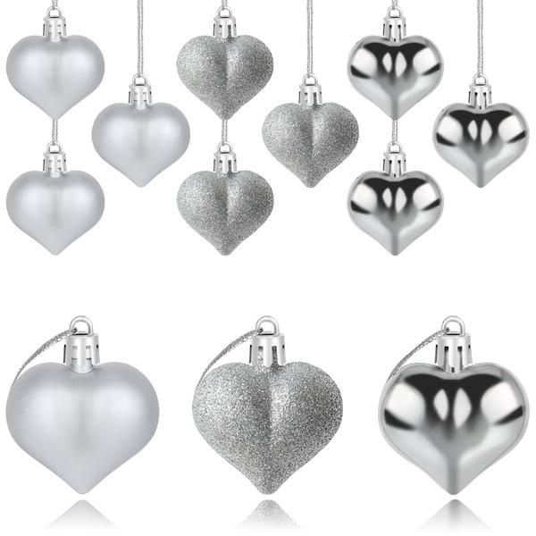 Imagem de Ornamentos Yuronam Heart 12 peças de plástico prateado de 4,5 cm