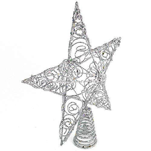 Imagem de Ornativity Silver Star Tree Topper - Natal Swirl Design Sparkle Star Treetop Ornament