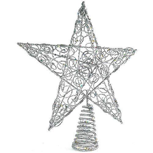 Imagem de Ornativity Silver Star Tree Topper - Natal Swirl Design Sparkle Star Treetop Ornament