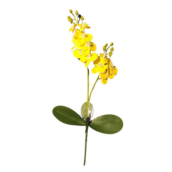 Imagem de Orquídea 3D Com Folhas Artificial Siliconada Flores 52cm