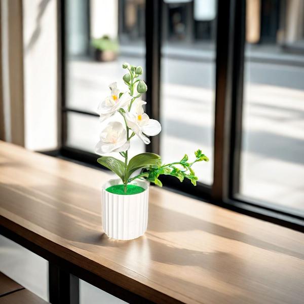 Imagem de Orquidea Artificial Phalaenopsi Com Vaso E Caule Decoração