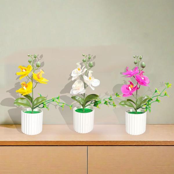 Imagem de Orquidea Artificial Phalaenopsi Com Vaso E Caule Decoração