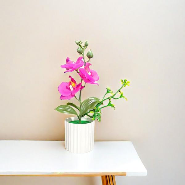 Imagem de Orquidea Artificial Phalaenopsi Com Vaso E Caule Decoração