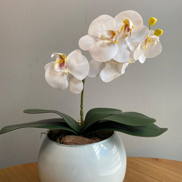 Orquídea Branca Artificial Arranjo no Vaso Branco Flores Permanentes - Decore Fácil Shop Imagem de Orquídea Branca Artificial Arranjo no Vaso Branco Flores Permanentes