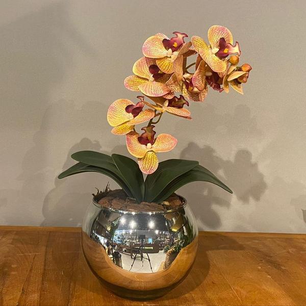 Orquídea Tigre Rosa Artificial Arranjo no Vaso Espelhado Flores Permanentes - Decore Fácil Shop Imagem de Orquídea Tigre Rosa Artificial Arranjo no Vaso Espelhado Flores Permanentes