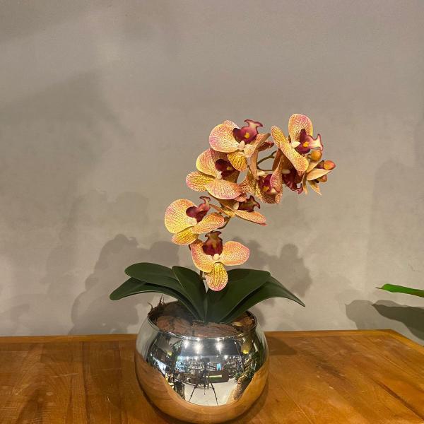 Orquídea Tigre Rosa Artificial Arranjo no Vaso Espelhado Flores Permanentes - Decore Fácil Shop Imagem de Orquídea Tigre Rosa Artificial Arranjo no Vaso Espelhado Flores Permanentes