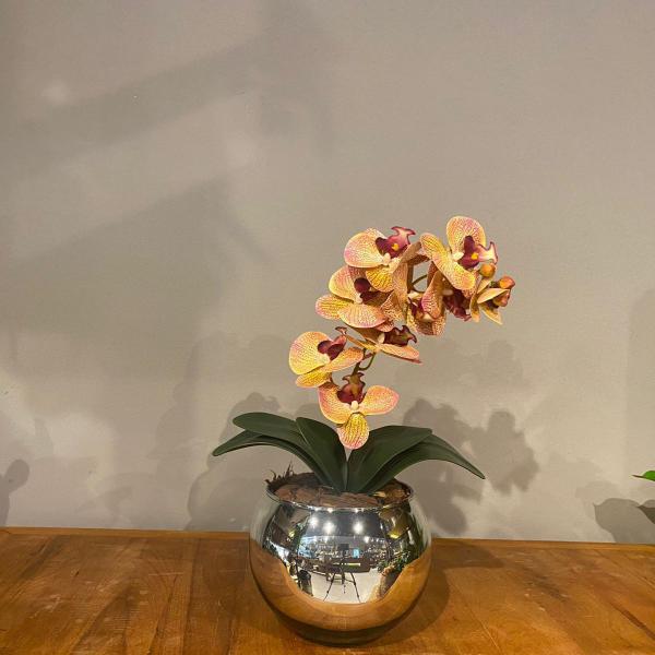 Orquídea Tigre Rosa Artificial Arranjo no Vaso Espelhado Flores Permanentes - Decore Fácil Shop Imagem de Orquídea Tigre Rosa Artificial Arranjo no Vaso Espelhado Flores Permanentes