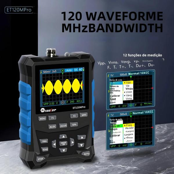 Imagem de Osciloscópio Digital Portátil 120MHz - 500MS/s - Fonte de Sinal 3MHz - Ferramentas DIY Automotivas