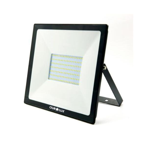 Imagem de Ourolux refletor led 100w luz branca corpo preto slim