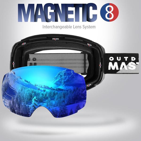 Imagem de OutdoorMaster Ski Goggles PRO - Lente sem moldura, intercambiável 100% UV400 Proteção Óculos de Neve para Homens e Mulheres (VLT 15% Blue Lens Free Protective Case)