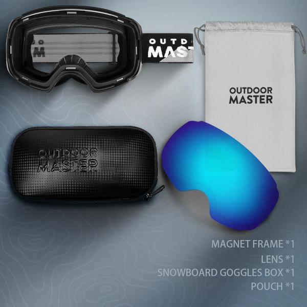 Imagem de OutdoorMaster Ski Goggles PRO - Lente sem moldura, intercambiável 100% UV400 Proteção Óculos de Neve para Homens e Mulheres (VLT 15% Blue Lens Free Protective Case)