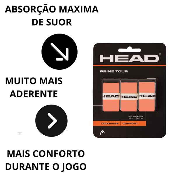 Imagem de Overgrip Grip Head Prime Tour Laranja 3 Unidades Confortavel